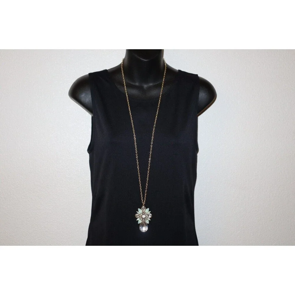Lot Light Off-white Blue Necklace Gold Tone Dangle Pendant Chandelier Floral